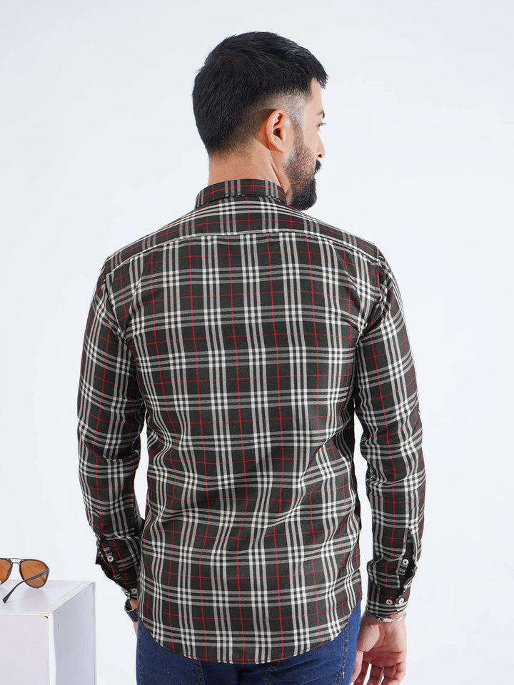 Black & White Check Button Down Casual Shirt (CSC-249)