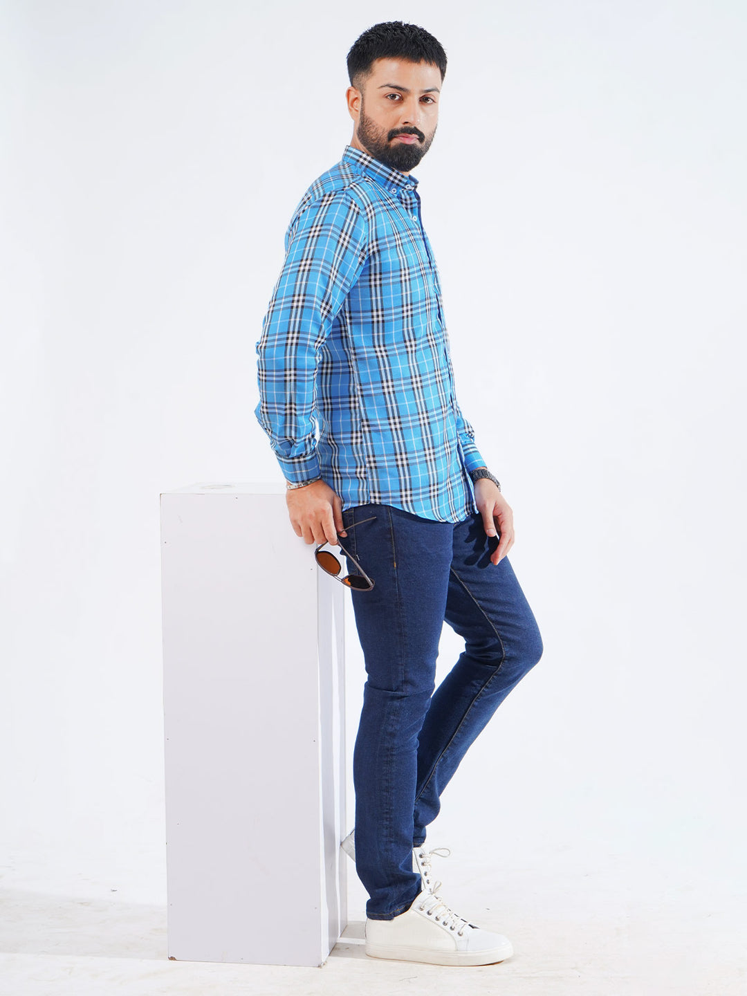 Blue & Black Check Button Down Casual Shirt (CSC-250)