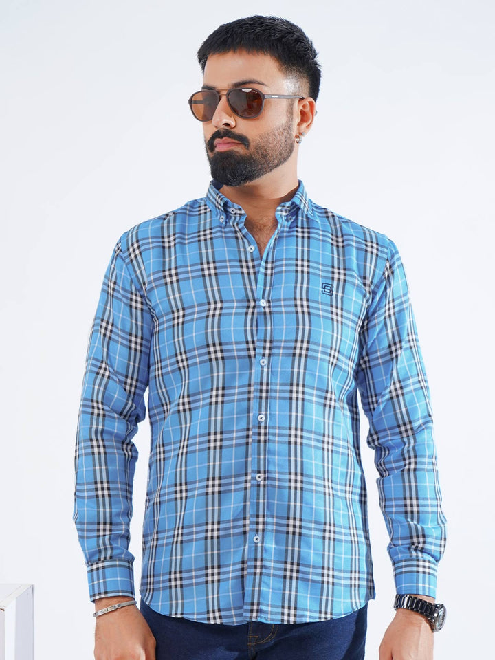 Blue & Black Check Button Down Casual Shirt (CSC-250)