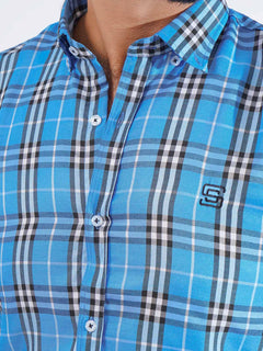 Blue & Black Check Button Down Casual Shirt (CSC-250)