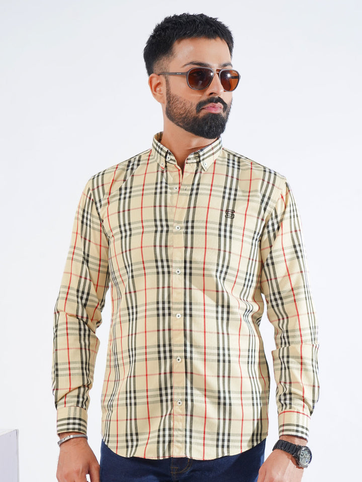 Fawn & Black Check Button Down Casual Shirt (CSC-251)