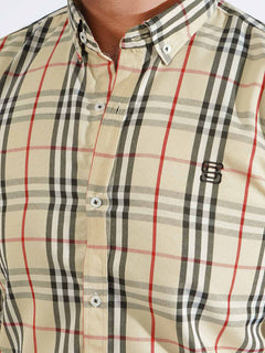 Fawn & Black Check Button Down Casual Shirt (CSC-251)