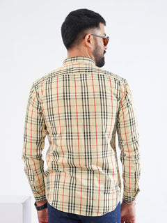 Fawn & Black Check Button Down Casual Shirt (CSC-251)