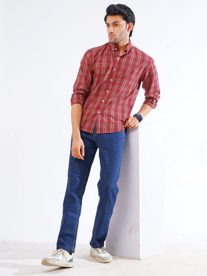 Red & Yellow Check Button Down Casual Shirt (CSC-253)