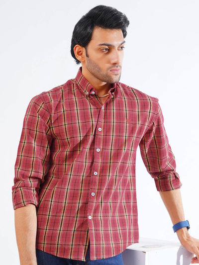 Red & Yellow Check Button Down Casual Shirt (CSC-253)