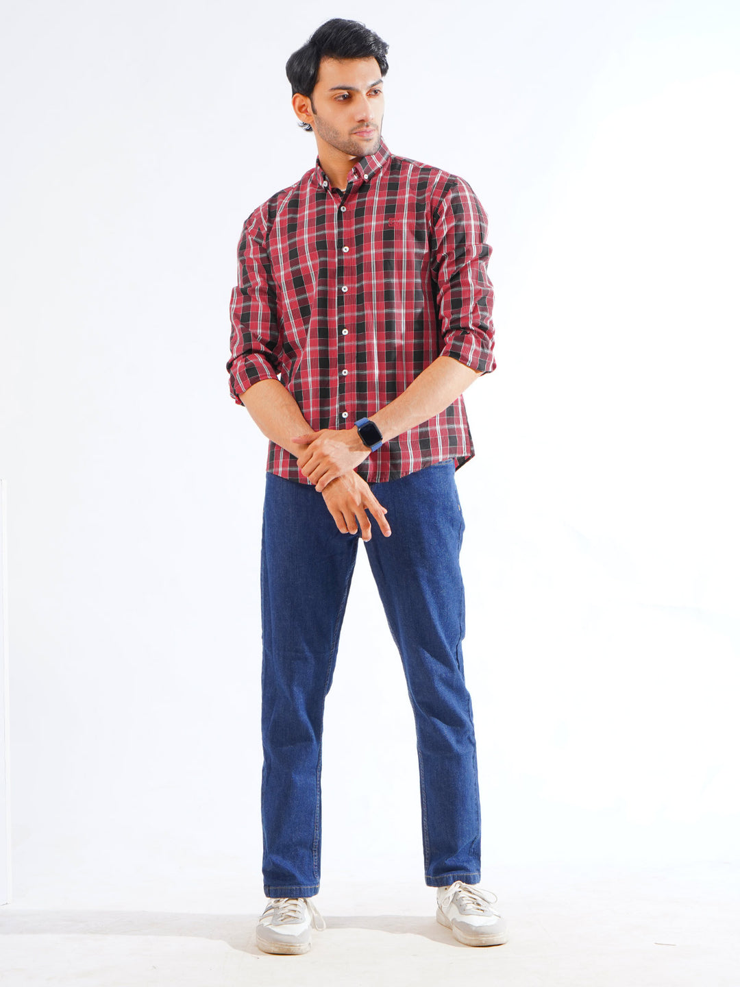 Red & Black Check Button Down Casual Shirt (CSC-254)