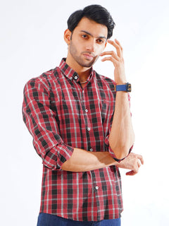 Red & Black Check Button Down Casual Shirt (CSC-254)