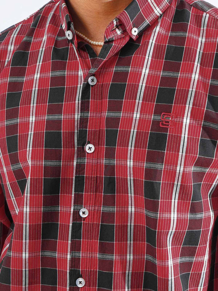 Red & Black Check Button Down Casual Shirt (CSC-254)