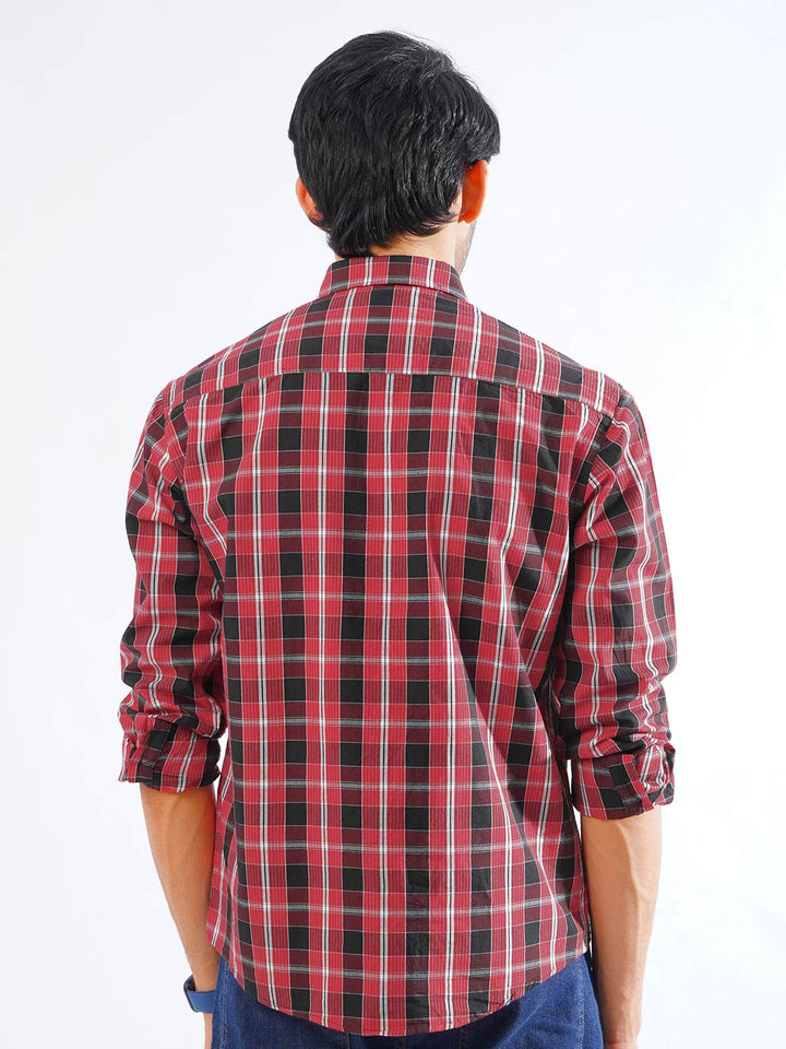 Red & Black Check Button Down Casual Shirt (CSC-254)