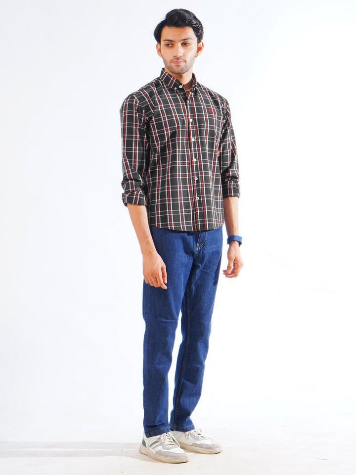 Black & Red Check Button Down Casual Shirt (CSC-255)