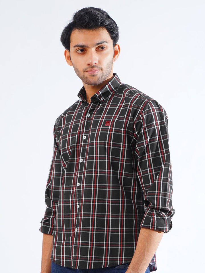 Black & Red Check Button Down Casual Shirt (CSC-255)