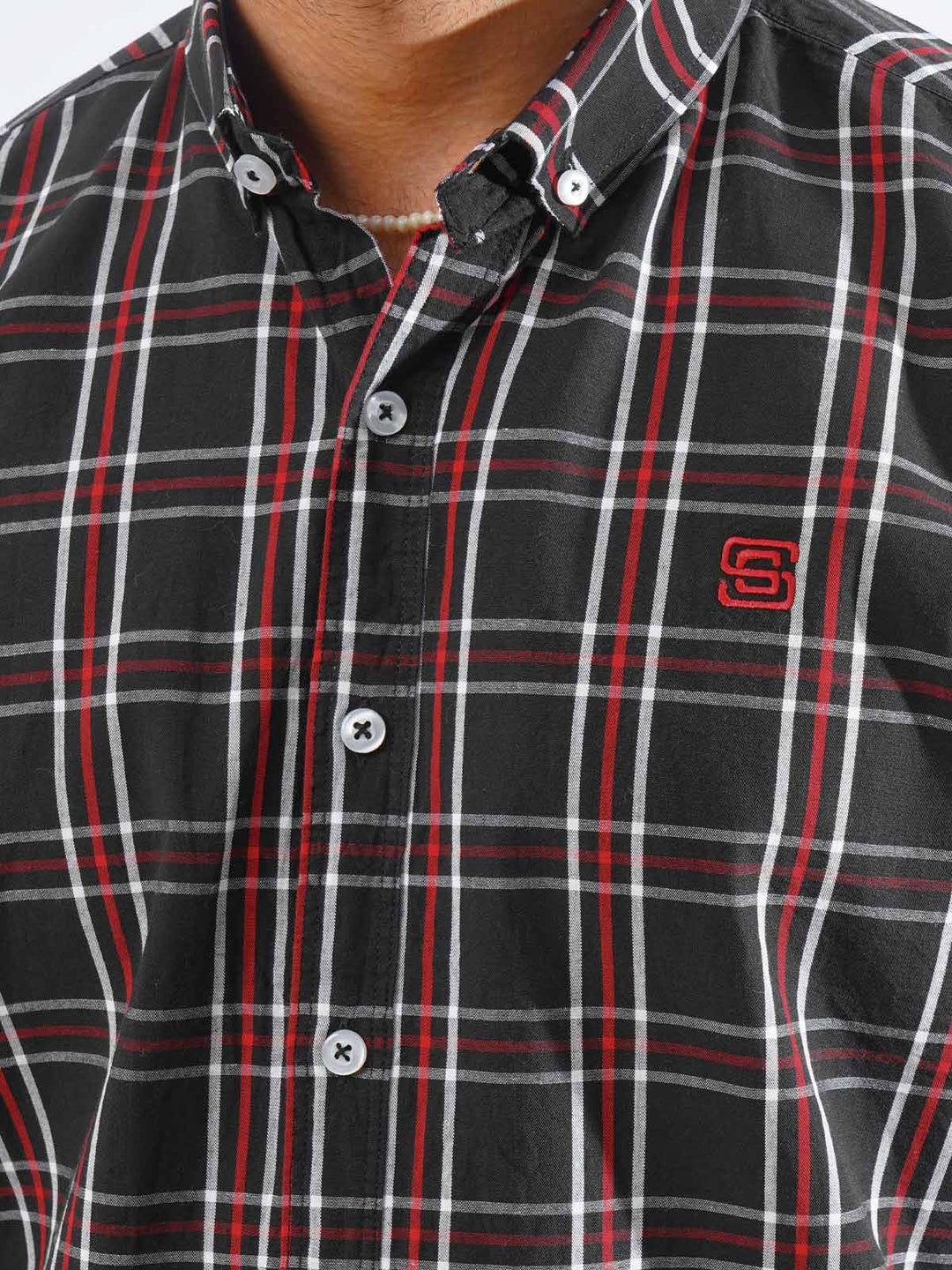 Black & Red Check Button Down Casual Shirt (CSC-255)