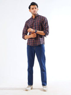 Navy & Red Check Button Down Casual Shirt (CSC-256)