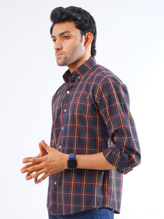 Navy & Red Check Button Down Casual Shirt (CSC-256)