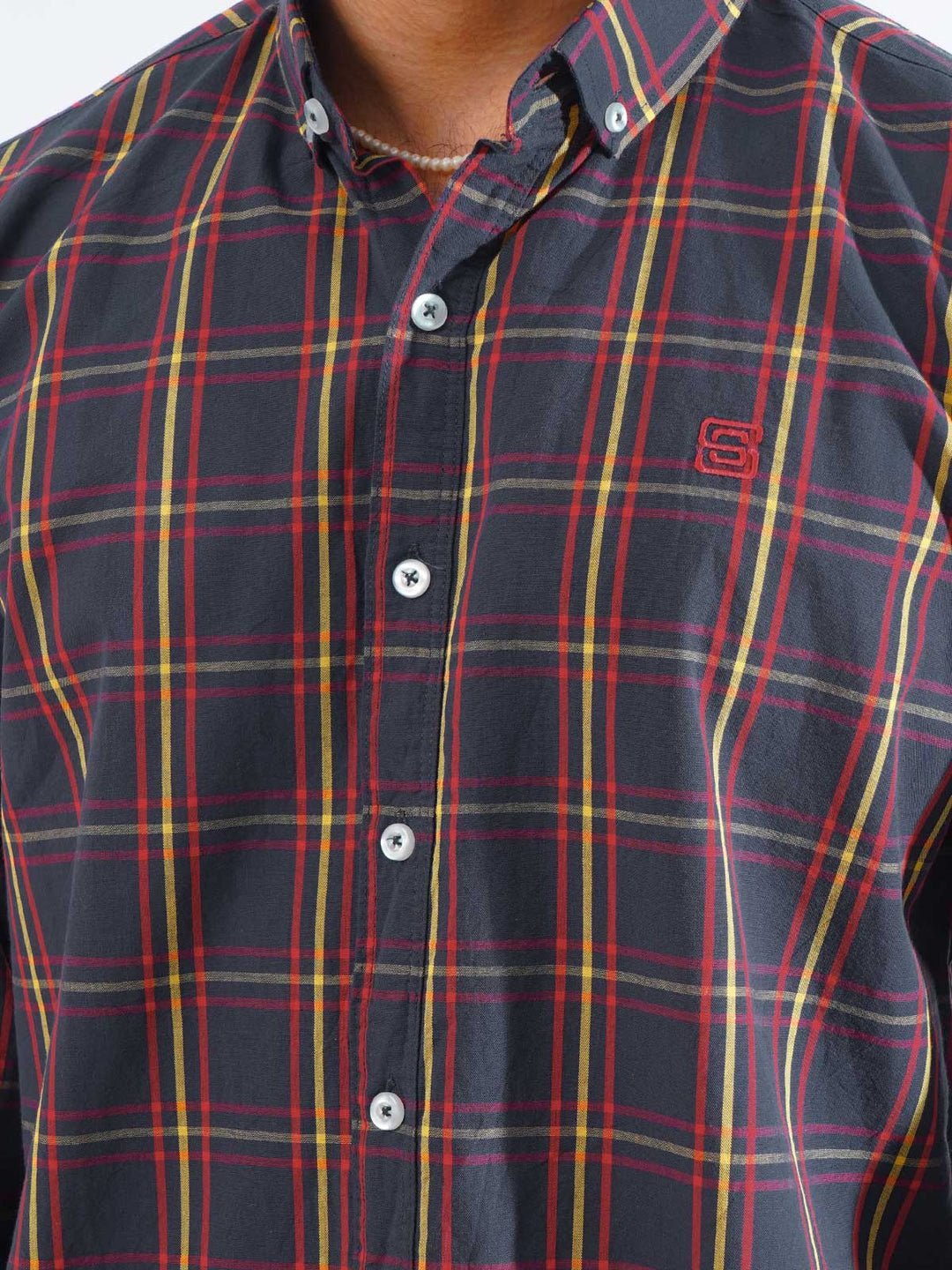 Navy & Red Check Button Down Casual Shirt (CSC-256)