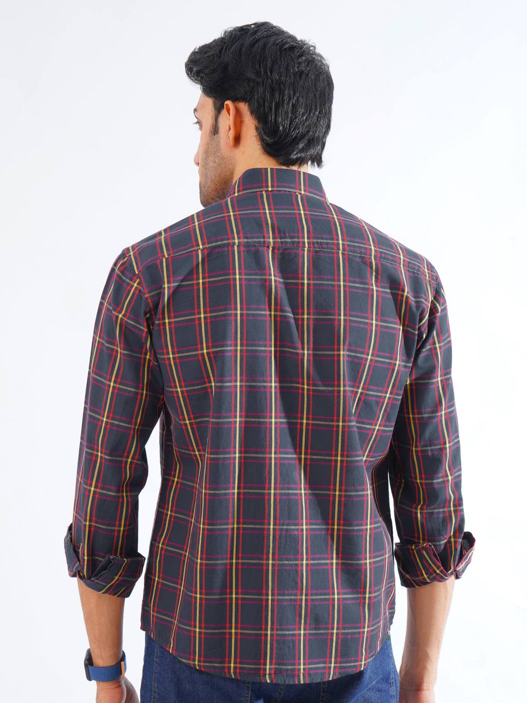 Navy & Red Check Button Down Casual Shirt (CSC-256)