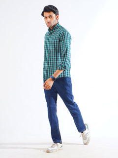 Navy & Green Check Button Down Casual Shirt (CSC-257)