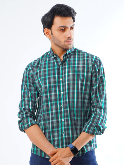 Navy & Green Check Button Down Casual Shirt (CSC-257)