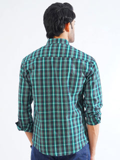 Navy & Green Check Button Down Casual Shirt (CSC-257)