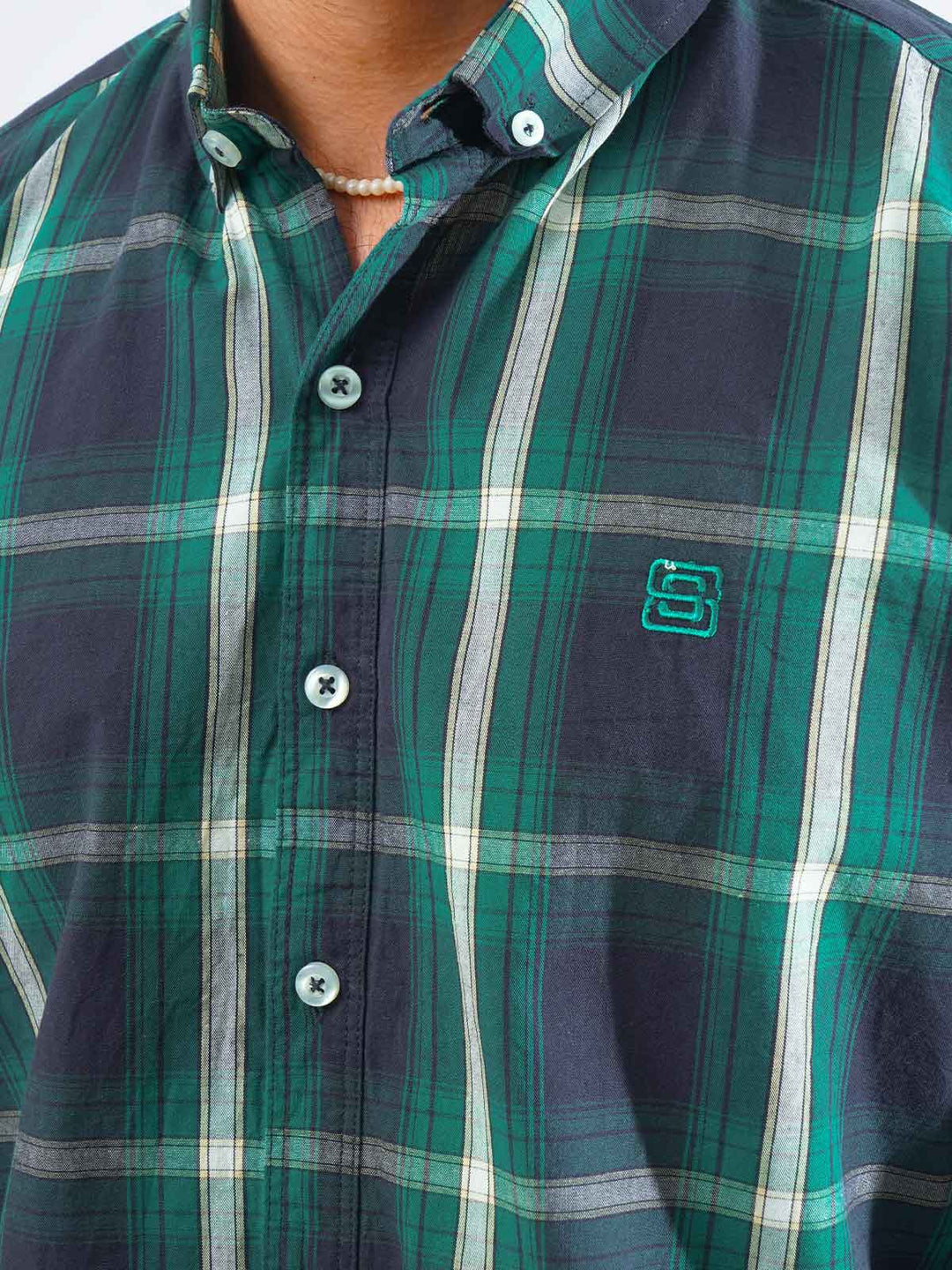 Navy & Green Check Button Down Casual Shirt (CSC-258)