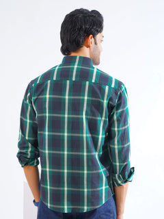 Navy & Green Check Button Down Casual Shirt (CSC-258)