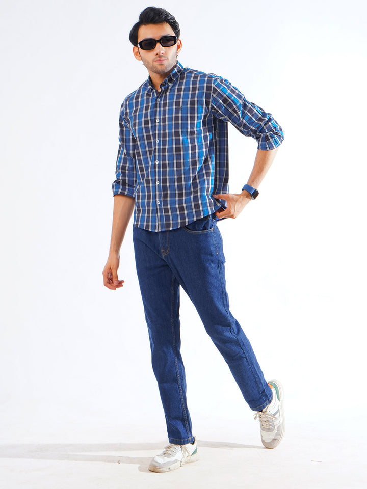 Blue & Navy Check Button Down Casual Shirt (CSC-259)