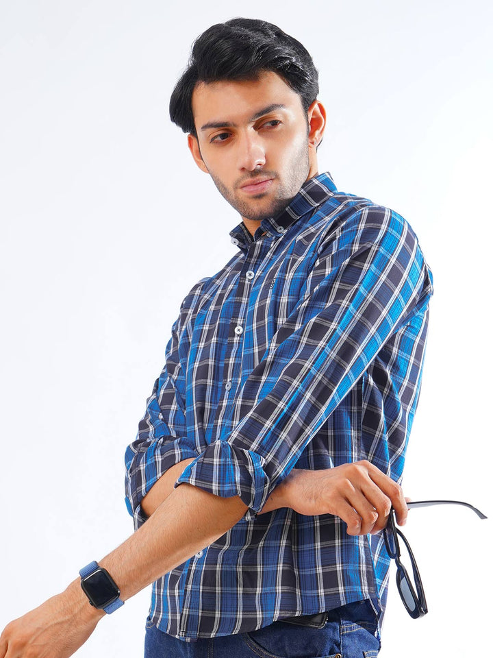 Blue & Navy Check Button Down Casual Shirt (CSC-259)