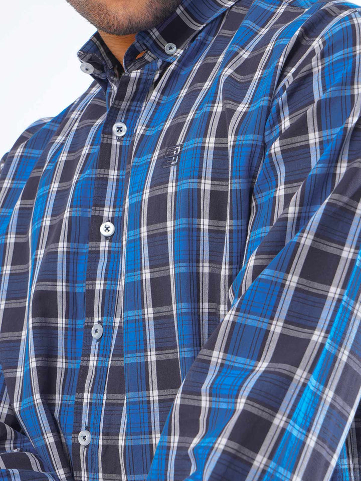 Blue & Navy Check Button Down Casual Shirt (CSC-259)