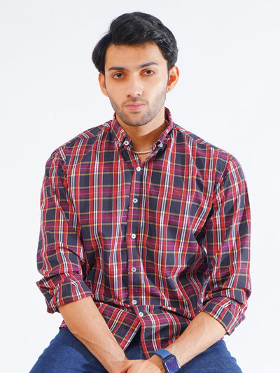 Navy & Red Check Button Down Casual Shirt (CSC-260)