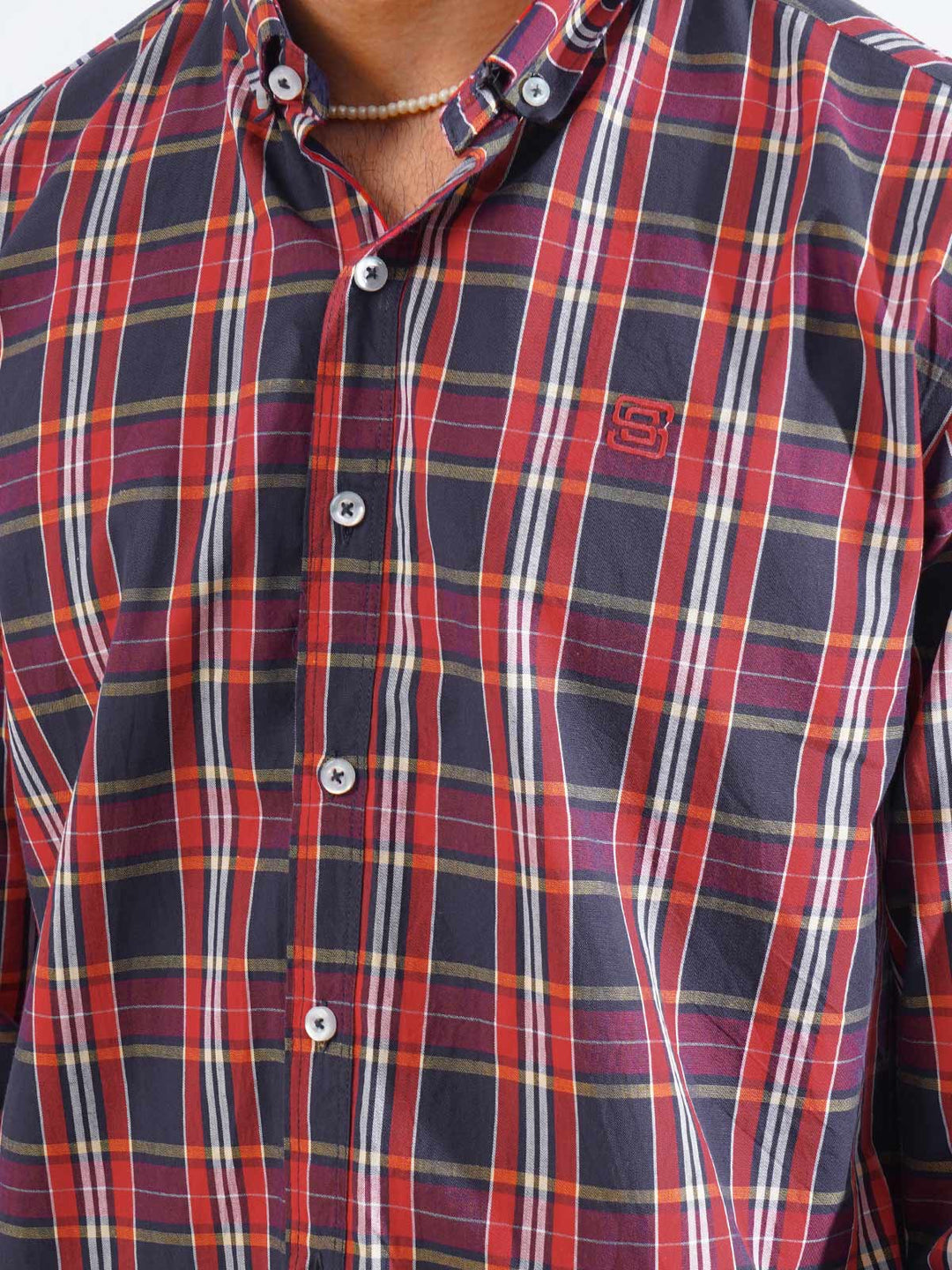 Navy & Red Check Button Down Casual Shirt (CSC-260)