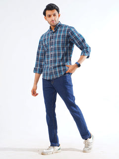 Sky Blue & Navy Check Button Down Casual Shirt (CSC-261)