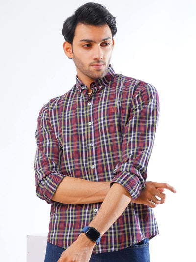 Navy & Red Check Button Down Casual Shirt (CSC-262)