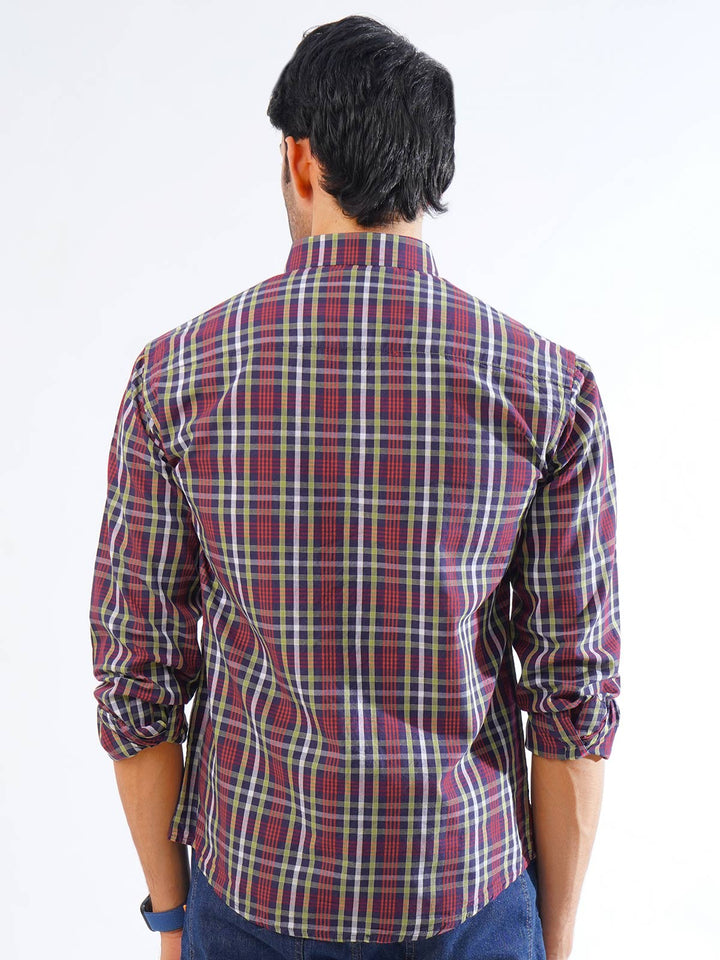 Navy & Red Check Button Down Casual Shirt (CSC-262)