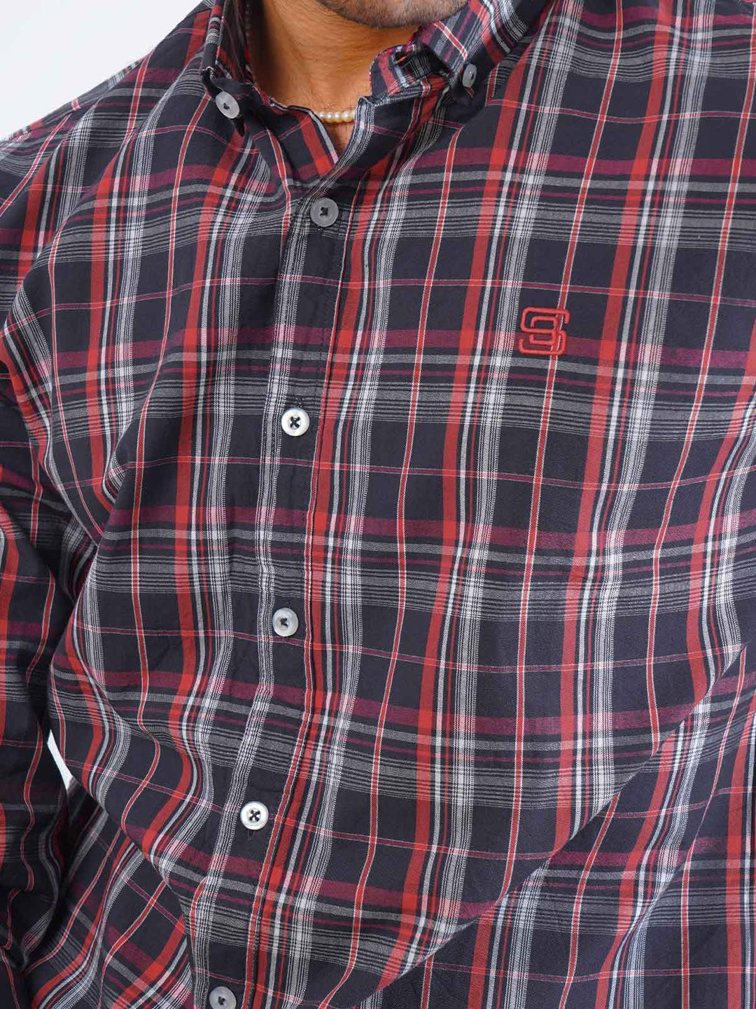 Navy & Red Check Button Down Casual Shirt (CSC-263)