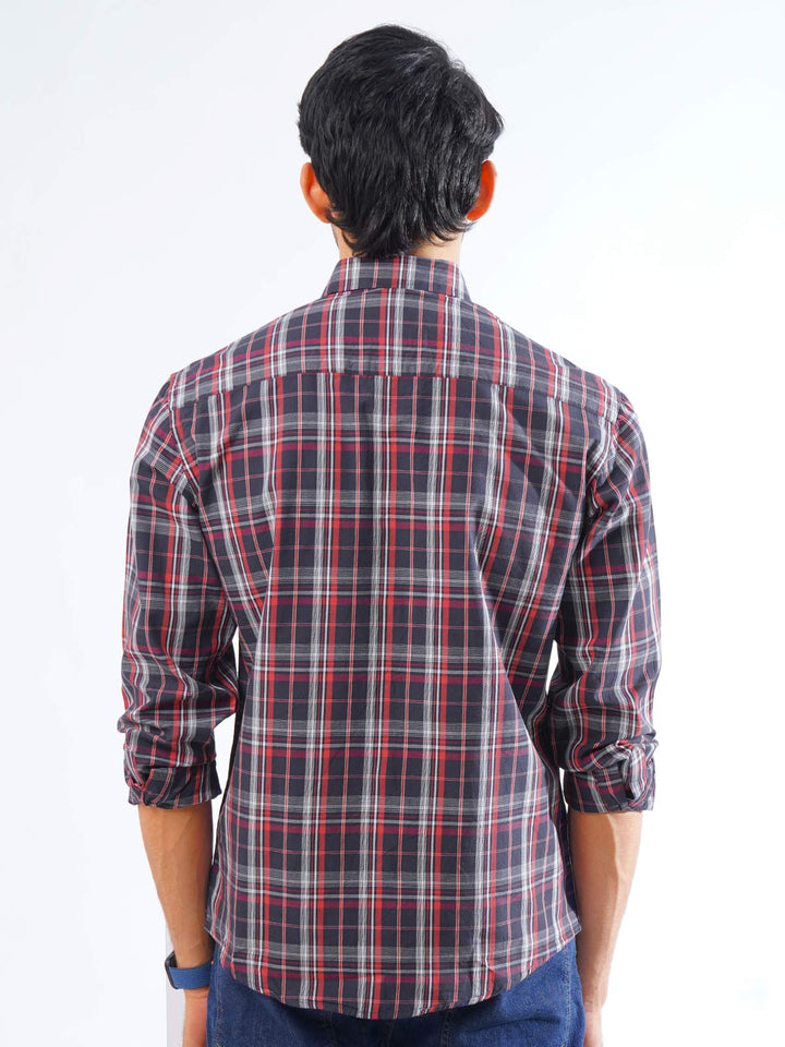 Navy & Red Check Button Down Casual Shirt (CSC-263)