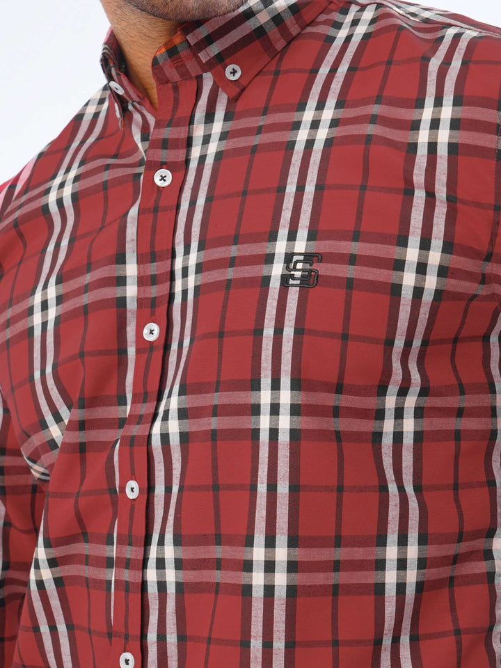 Red & Black Check Button Down Casual Shirt (CSC-264)