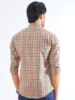 Beige & Black Check Button Down Casual Shirt (CSC-265)