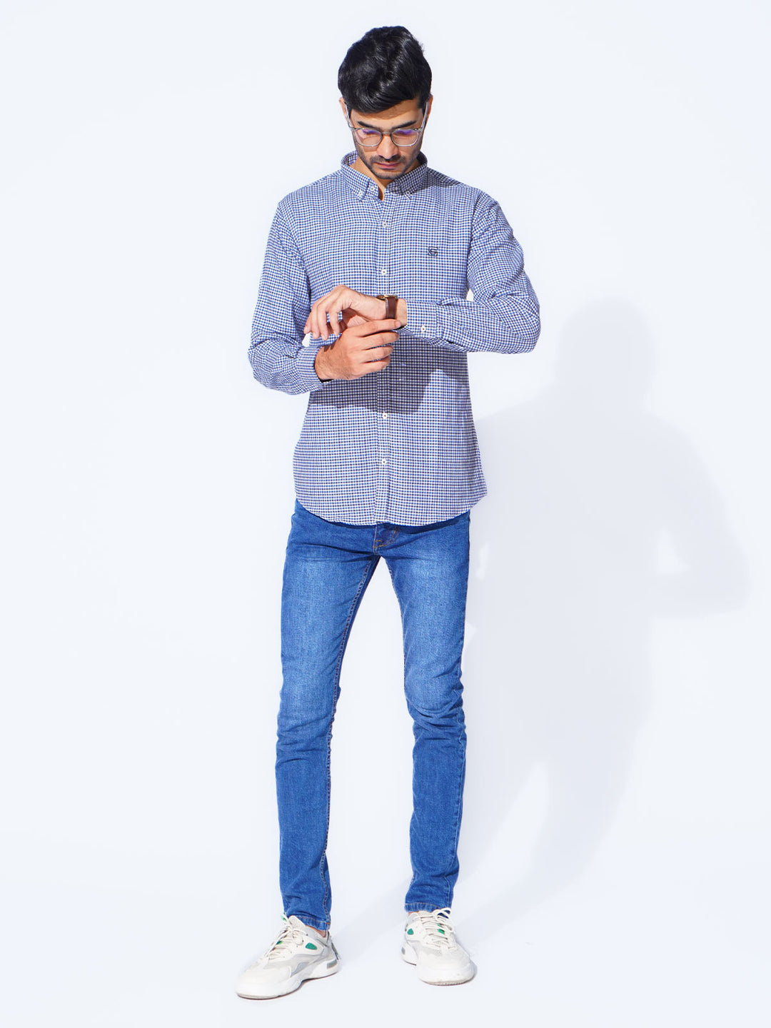 Blue Check Button Down Casual Shirt (CSC-266)