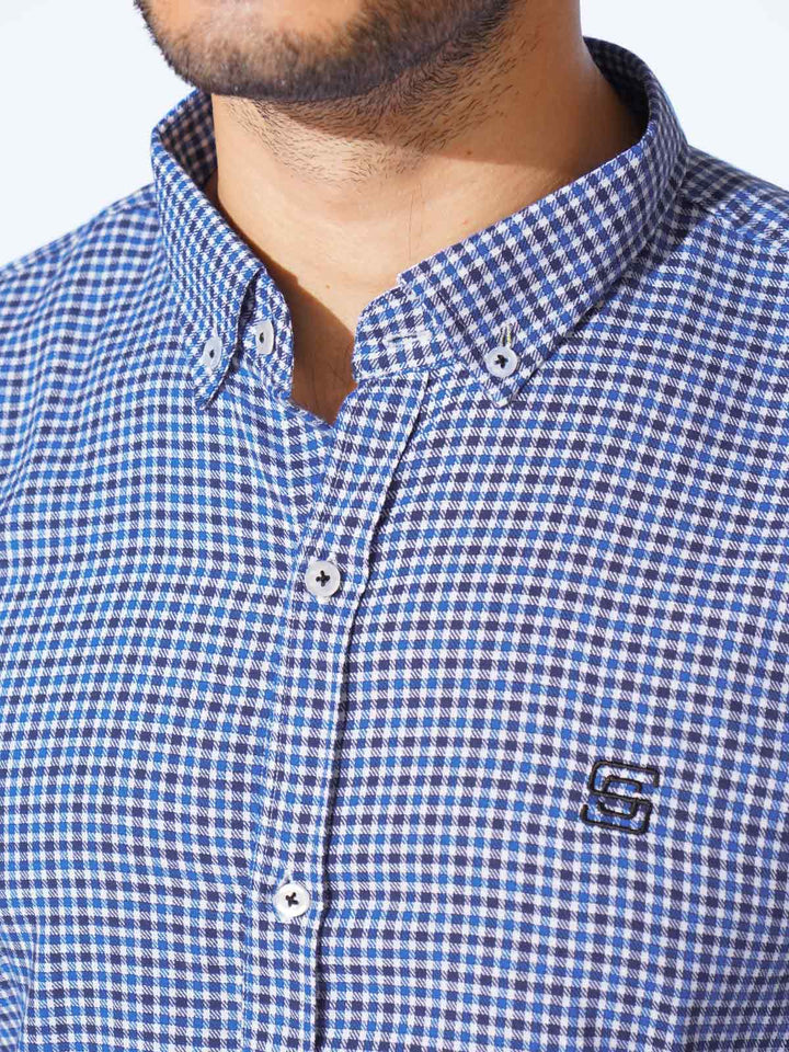 Blue Check Button Down Casual Shirt (CSC-266)