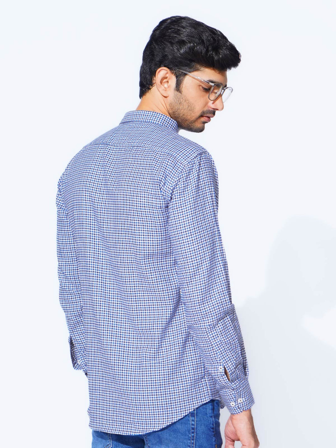 Blue Check Button Down Casual Shirt (CSC-266)