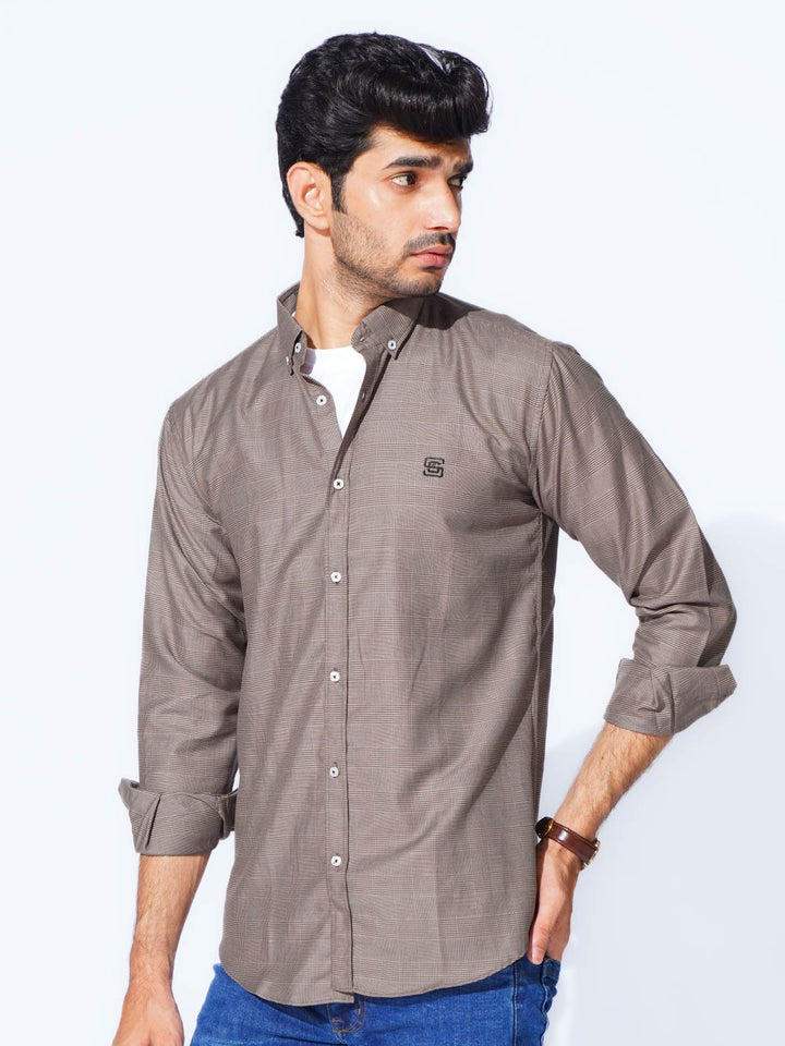 Brown Check Button Down Casual Shirt (CSC-268)