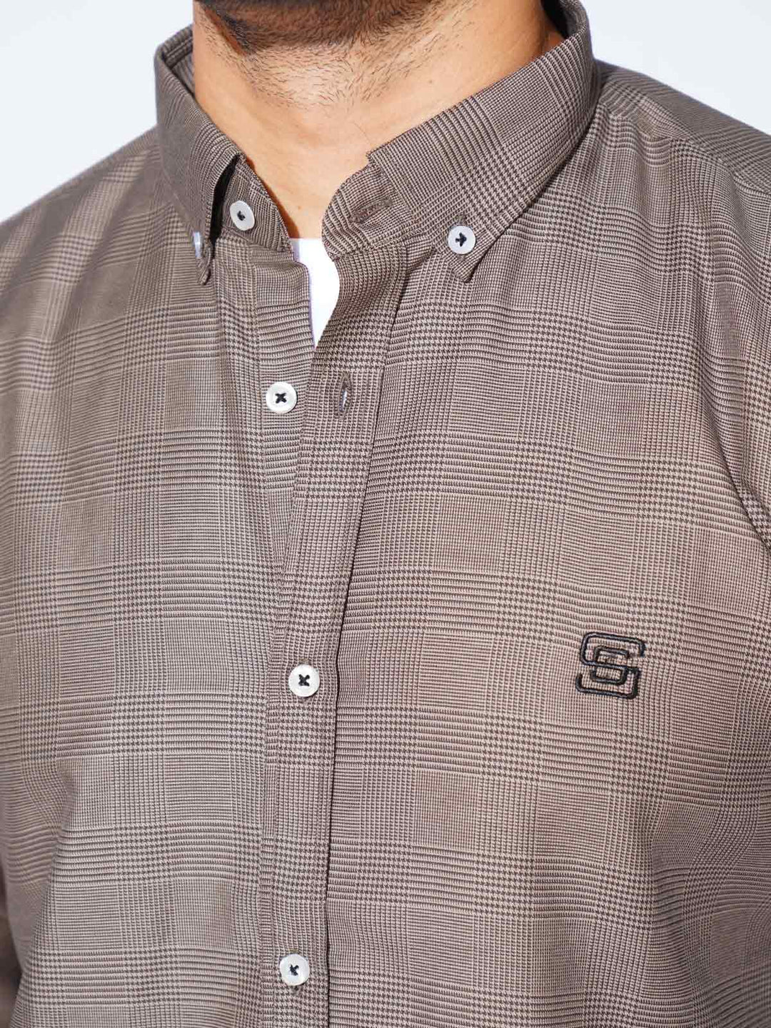 Brown Check Button Down Casual Shirt (CSC-268)