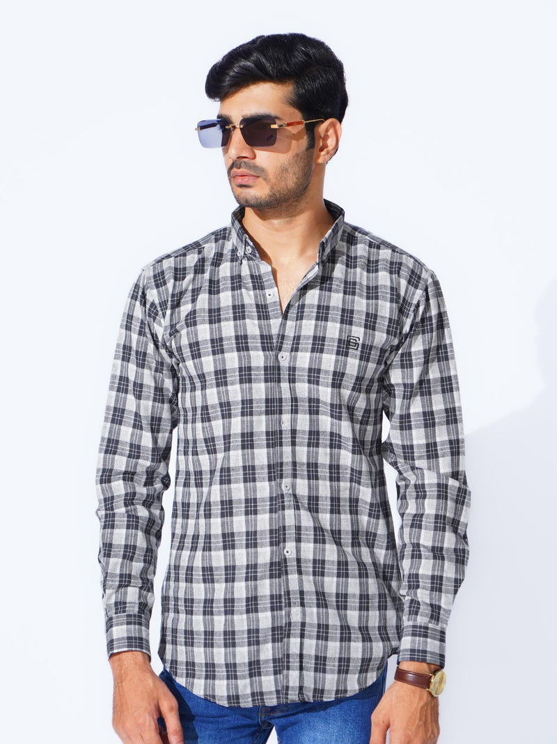 Navy Blue Check Button Down Casual Shirt (CSC-271)