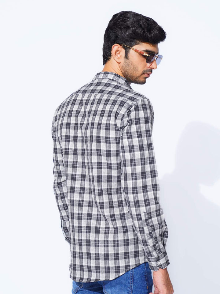 Navy Blue Check Button Down Casual Shirt (CSC-271)