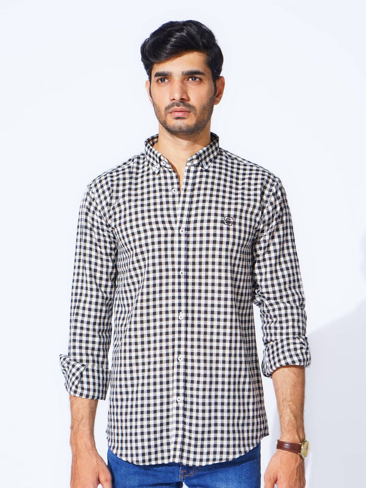 Black Check Button Down Casual Shirt (CSC-272)