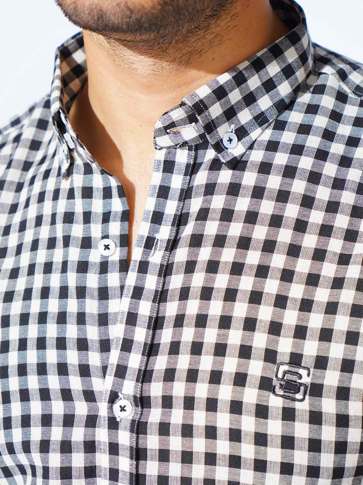 Black Check Button Down Casual Shirt (CSC-272)