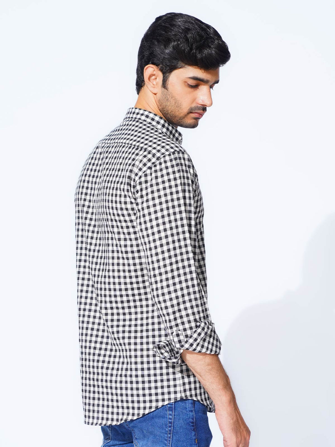 Black Check Button Down Casual Shirt (CSC-272)