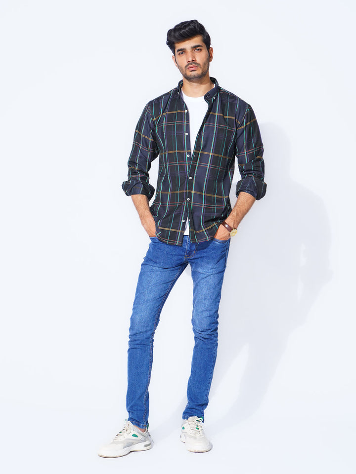 Multi Color Check Button Down Casual Shirt (CSC-275)