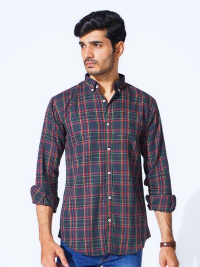 Multi Check Button Down Casual Shirt (CSC-276)