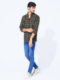 Black & Yellow Check Button Down Casual Shirt (CSC-278)